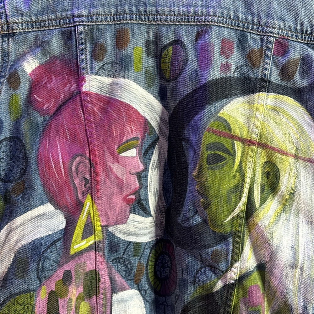 OOAK painted Eddie Bauer Jean Jacket - Picture 4 of 5